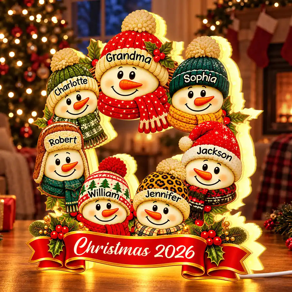 Christmas, Family, Grandparents, Happy, Icon - Christmas Decor For Grandparents - Personalized Snowman Wreath Light Box