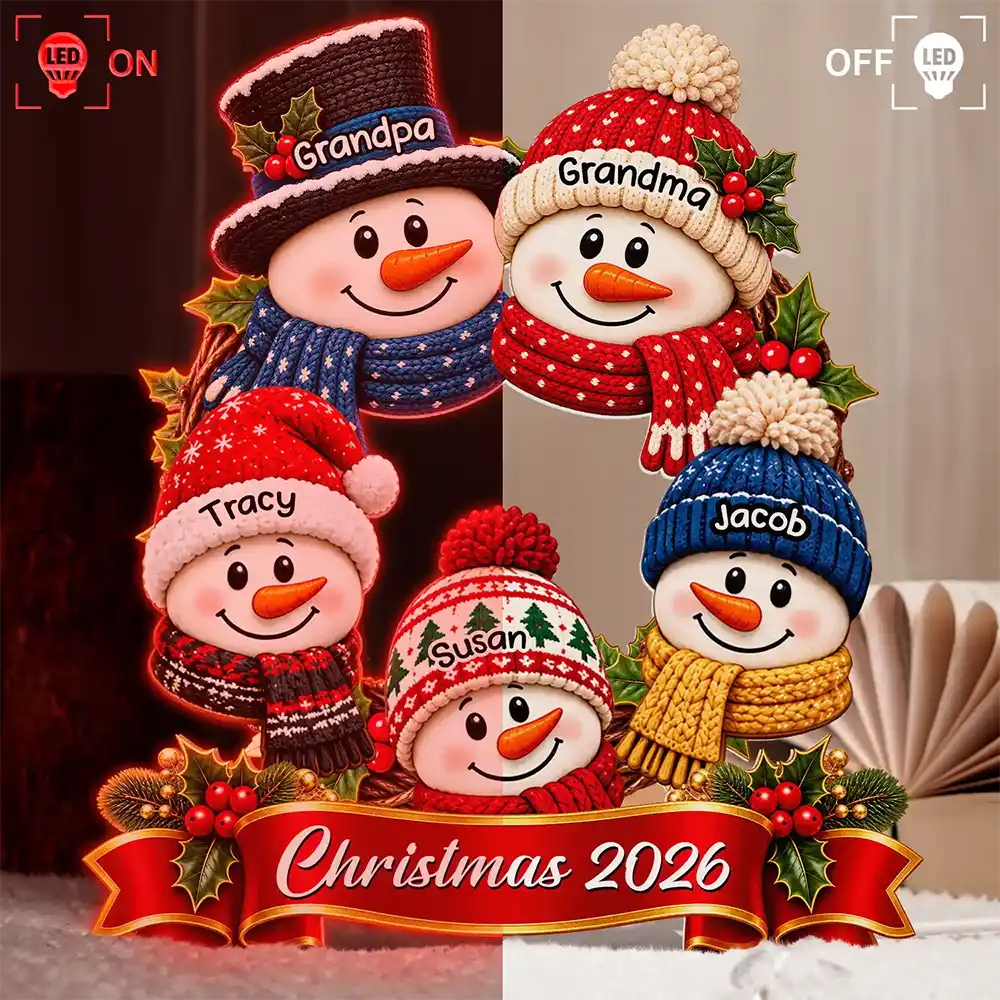 Christmas, Family, Grandparents, Happy, Icon - Christmas Decor For Grandparents - Personalized Snowman Wreath Light Box