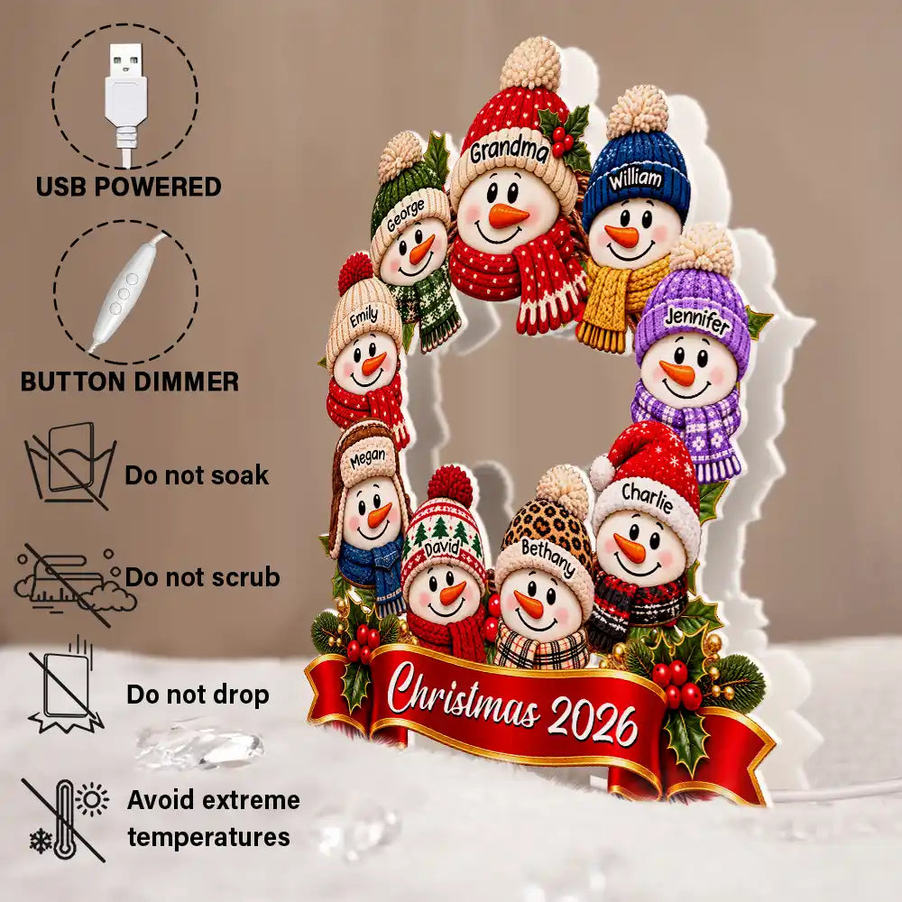 Christmas, Family, Grandparents, Happy, Icon - Christmas Decor For Grandparents - Personalized Snowman Wreath Light Box