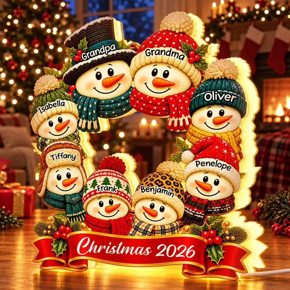 Christmas, Family, Grandparents, Happy, Icon - Christmas Decor For Grandparents - Personalized Snowman Wreath Light Box