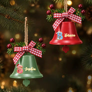 Christmas,Family,Happy,Icon - Gift For Family Kids - Personalized Name Santa Hat Initial Bell Ornament
