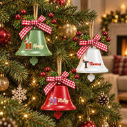 Christmas,Family,Happy,Icon - Gift For Family Kids - Personalized Name Santa Hat Initial Bell Ornament