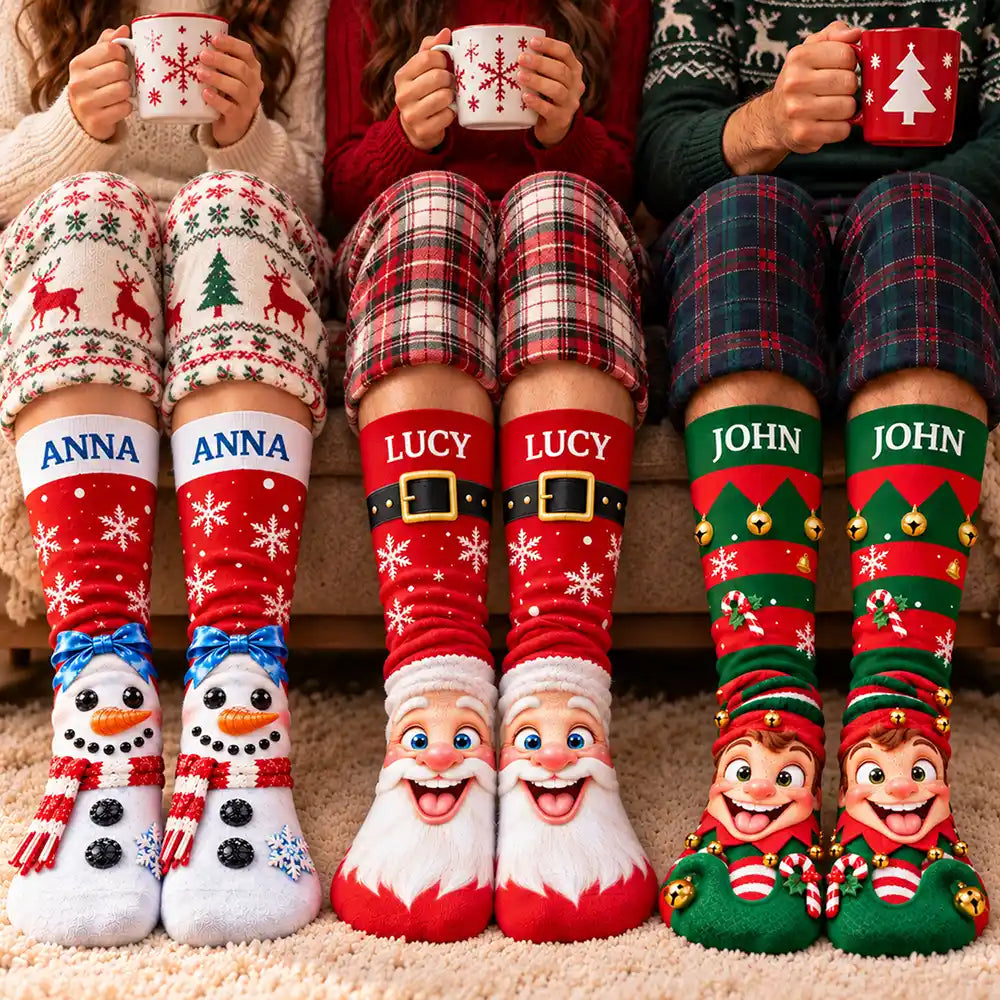 Christmas, Gift For Men, Gift For Yourself, Gifts For Him, Humorous, Icon - Funny Christmas Gag Gift For Him - Personalized Novelty Christmas Character Feet Socks