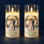 Anniversary,Art Design,Christmas,Custom Photo,Gift For Couples,Old Couples,Photo - Oil Painting,Romantic - Wedding Decor & Anniversary Gift For Couple - Personalized Custom Photo Names And Date Couple Portrait LED Candle