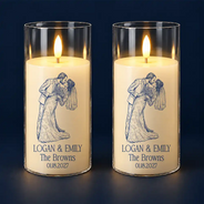 Anniversary,Art Design,Christmas,Custom Photo,Gift For Couples,Old Couples,Photo - Pencil Sketch - Bold,Romantic - Wedding Decor & Anniversary Gift For Couple - Personalized Custom Photo Pencil Sketch Names And Date Pencil Sketch Portrait LED Candle