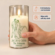 Anniversary,Art Design,Christmas,Custom Photo,Gift For Couples,Old Couples,Photo - Pencil Sketch - Bold,Romantic - Wedding Decor & Anniversary Gift For Couple - Personalized Custom Photo Pencil Sketch Names And Date Pencil Sketch Portrait LED Candle