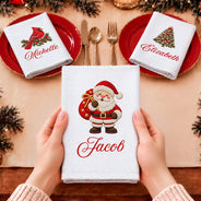 Christmas,Family,Icon,Sentimental - Christmas Table Decor Gift For Family - Personalized Name & Faux Embroidered Effect Christmas Icons Reusable Napkin
