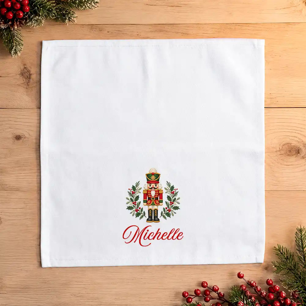 Christmas,Family,Icon,Sentimental - Christmas Table Decor Gift For Family - Personalized Name & Faux Embroidered Effect Christmas Icons Reusable Napkin