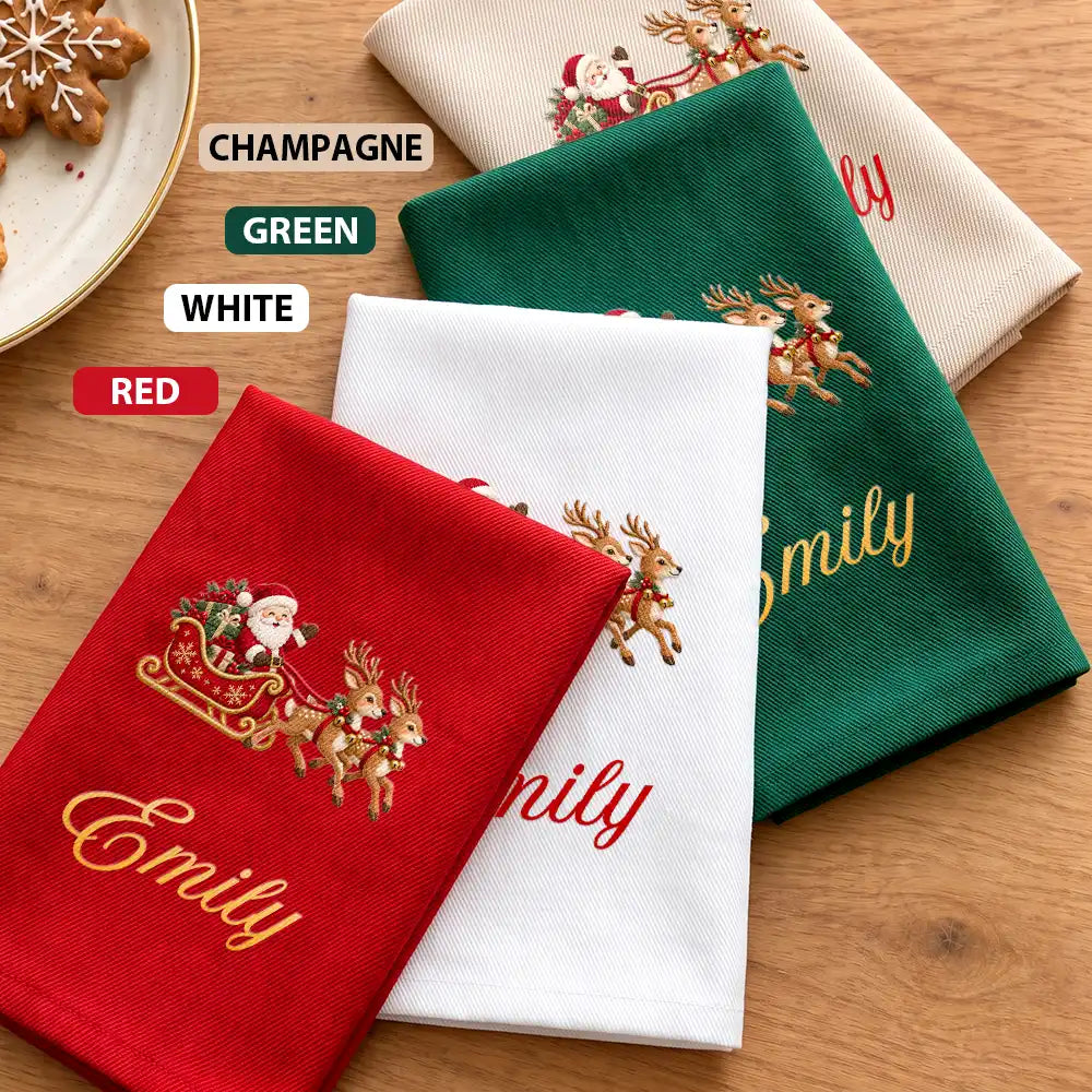 Christmas,Family,Icon,Sentimental - Christmas Table Decor Gift For Family - Personalized Name & Faux Embroidered Effect Christmas Icons Reusable Napkin