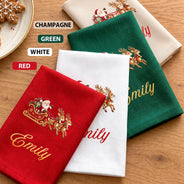 Christmas,Family,Icon,Sentimental - Christmas Table Decor Gift For Family - Personalized Name & Faux Embroidered Effect Christmas Icons Reusable Napkin