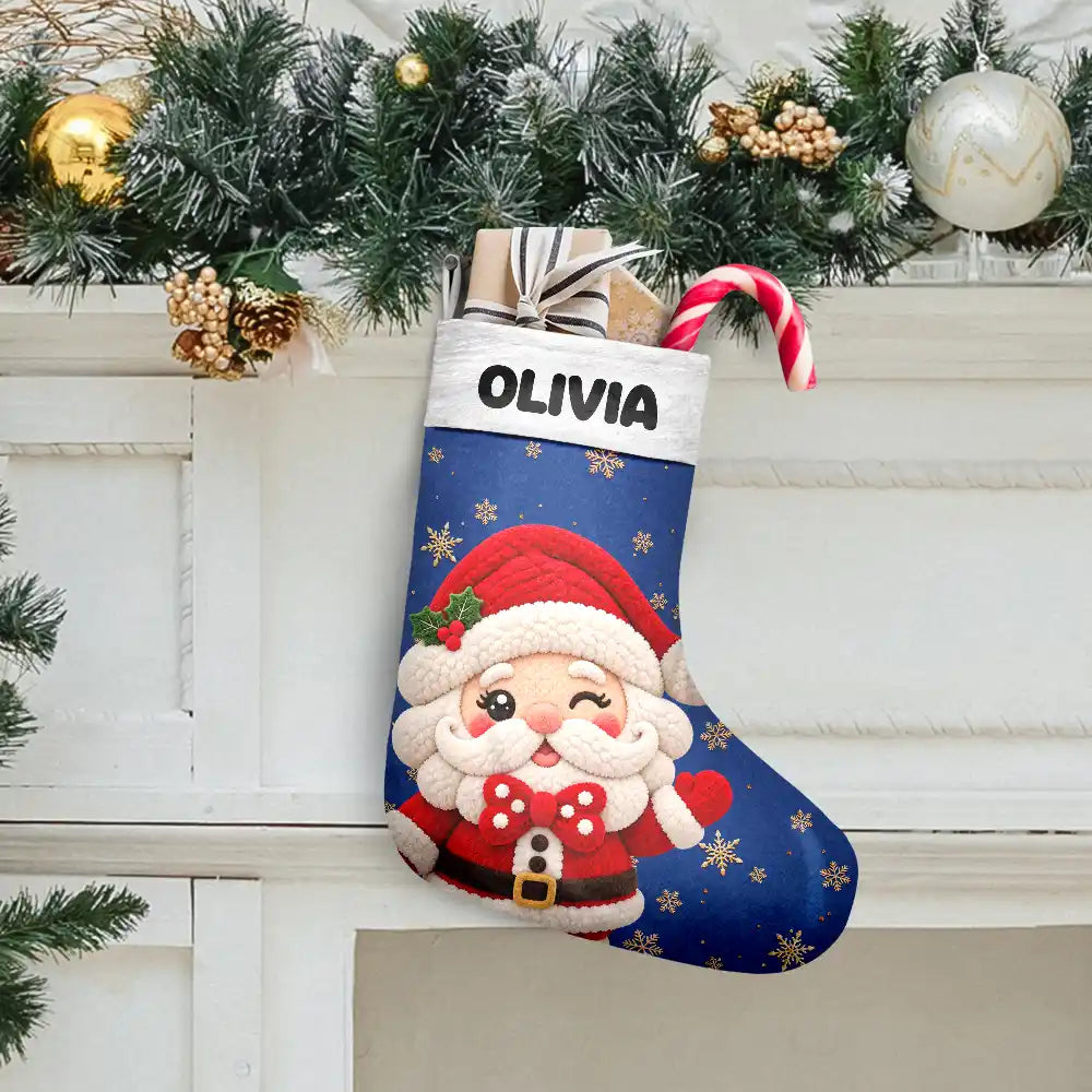 Christmas,Family,Happy,Icon - Christmas Gift For Family - Personalized Faux Chenille Effect Santa Snowman Reindeer Christmas Stocking