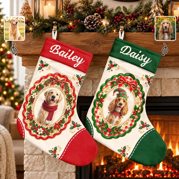 Art Design,Christmas,Custom Photo,Happy,Pet Lovers,Photo - Christmas Accessories 3D Cartoon Pet - Christmas Gift For Pet Lovers - Personalized Custom Photo Pet Portrait Christmas Stocking