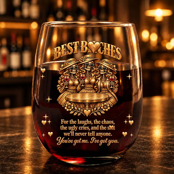 Afro Besties,Christmas,Gift For Bestie,Humorous,Top Market,Vector - Gift For Best Friend - Personalized Skeleton Chaos Together Stemless Wine Glass