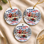 Christmas,Gift For Bestie,Humorous,Old Besties,Vector - Best Friend Christmas Gift - Personalized We Are More Than BFFs Circle Ceramic Ornament