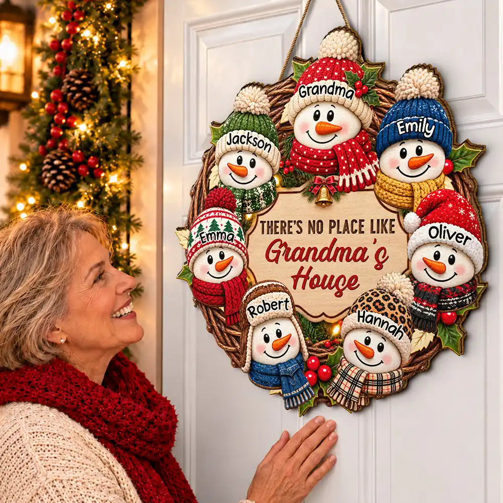 Christmas,Family,Grandparents,Happy,Icon - Christmas Decor For Grandparents - Personalized Snowman Wreath Wood Sign