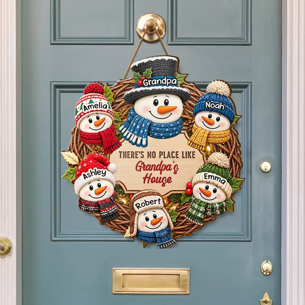Christmas,Family,Grandparents,Happy,Icon - Christmas Decor For Grandparents - Personalized Snowman Wreath Wood Sign