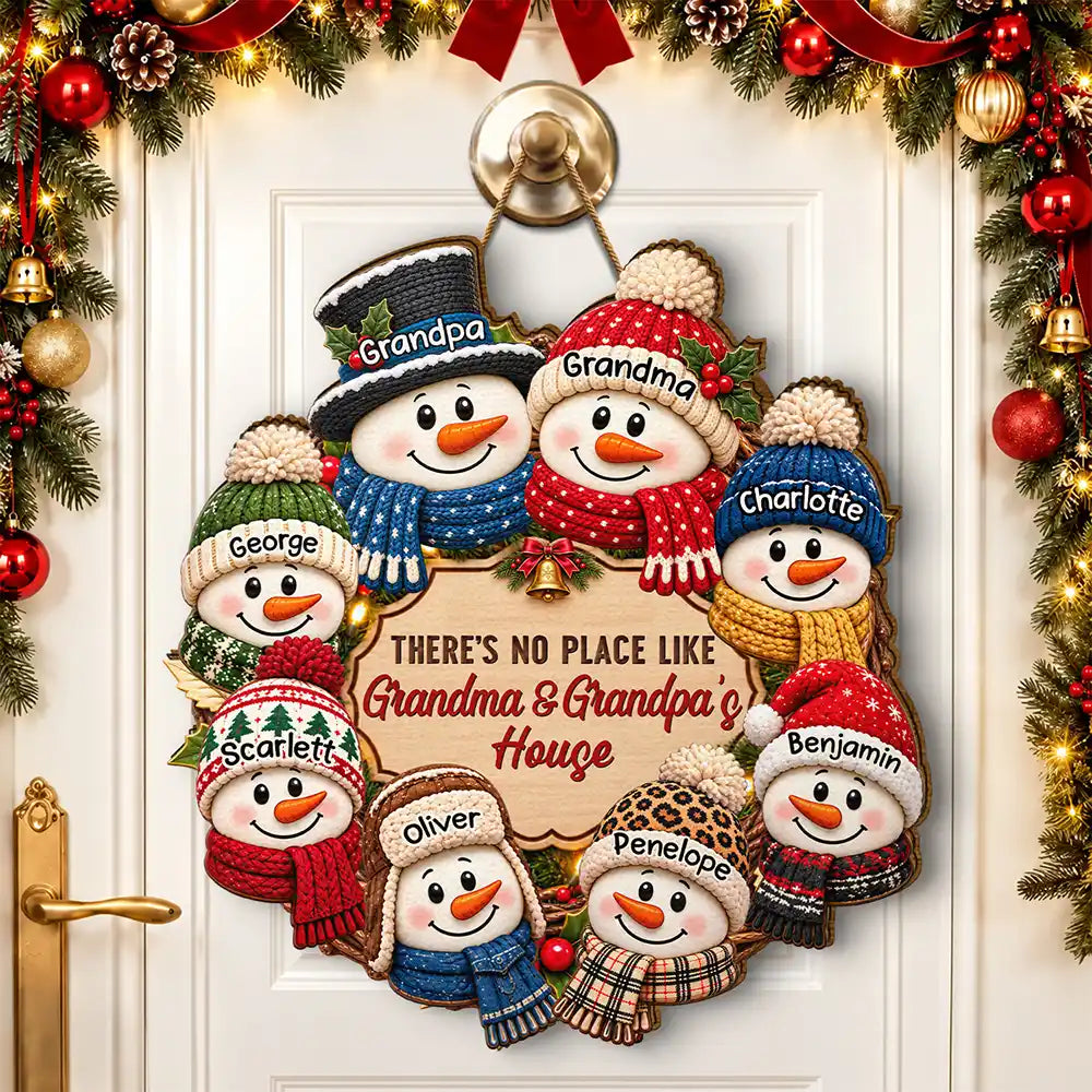 Christmas,Family,Grandparents,Happy,Icon - Christmas Decor For Grandparents - Personalized Snowman Wreath Wood Sign
