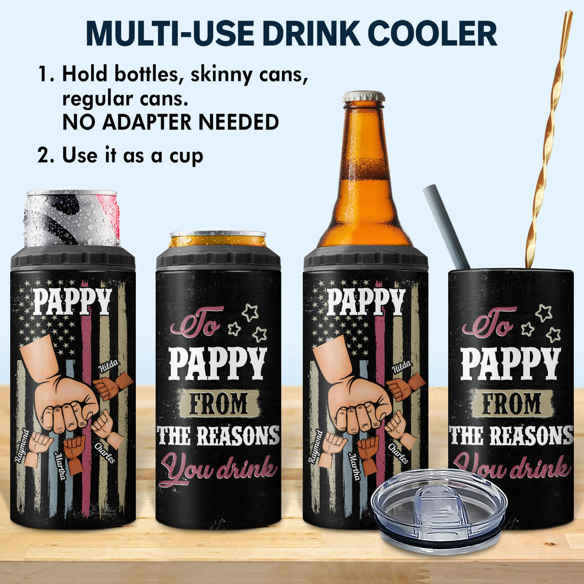 To Dad Reasons You Drink - Birthday, Loving Gift For Daddy, Father, Grandfather, Grandpa - Personalized Custom 4 In 1 Can Cooler Tumbler