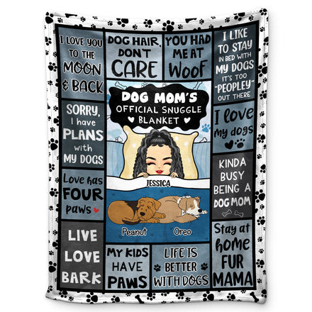 Dog Mom's Official Snuggle Blanket - Gift For Dog Lovers - Personalized Fleece Blanket