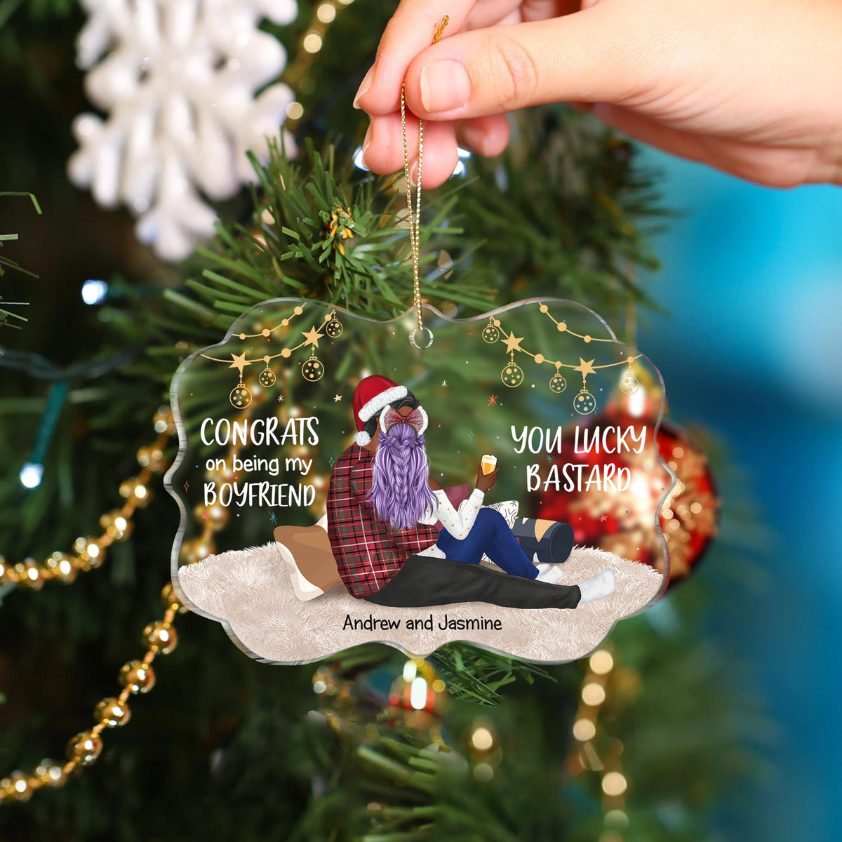 Congrats On Being My Husband Backside - Anniversary, Vacation, Funny Christmas Gift For Couples, Family - Personalized Medallion Acrylic Ornament