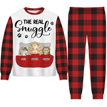 The Real Snuggle Cartoon Style - Gift For Cat Lovers, Cat Mom, Cat Dad - Personalized Unisex Pajamas Set