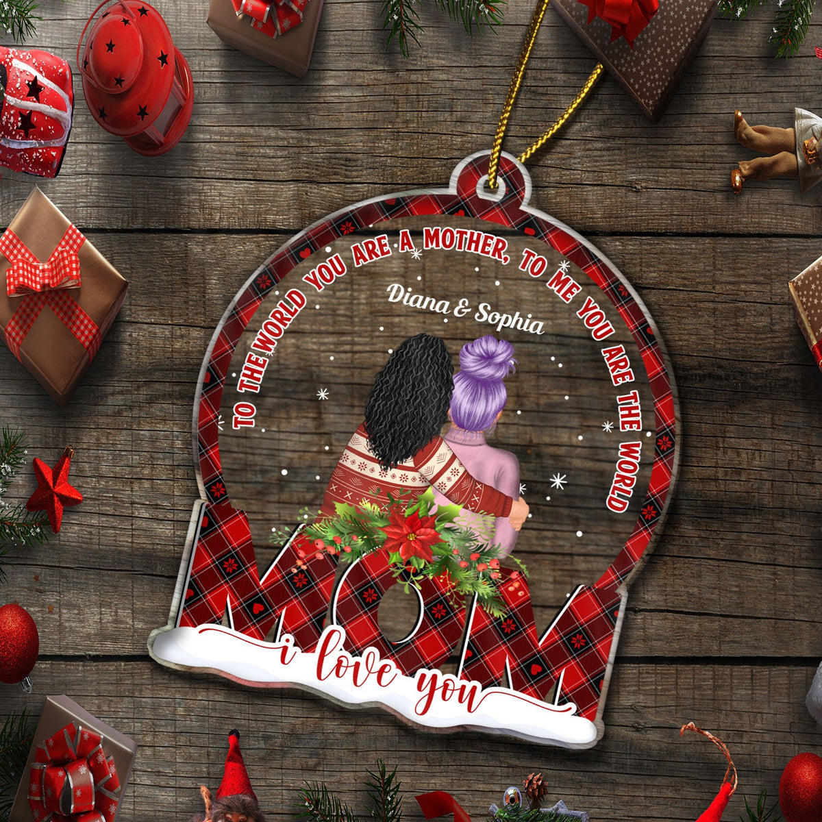 Mother And Daughter Forever Linked Together Snowdome - Christmas Gift For Moms - Personalized Custom Shaped Acrylic Ornament