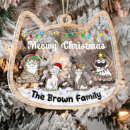 Meowy Catmas Funny Cartoon Cats - Christmas Gift For Cat Lovers - Personalized 3-Layered Acrylic Shaker Ornament