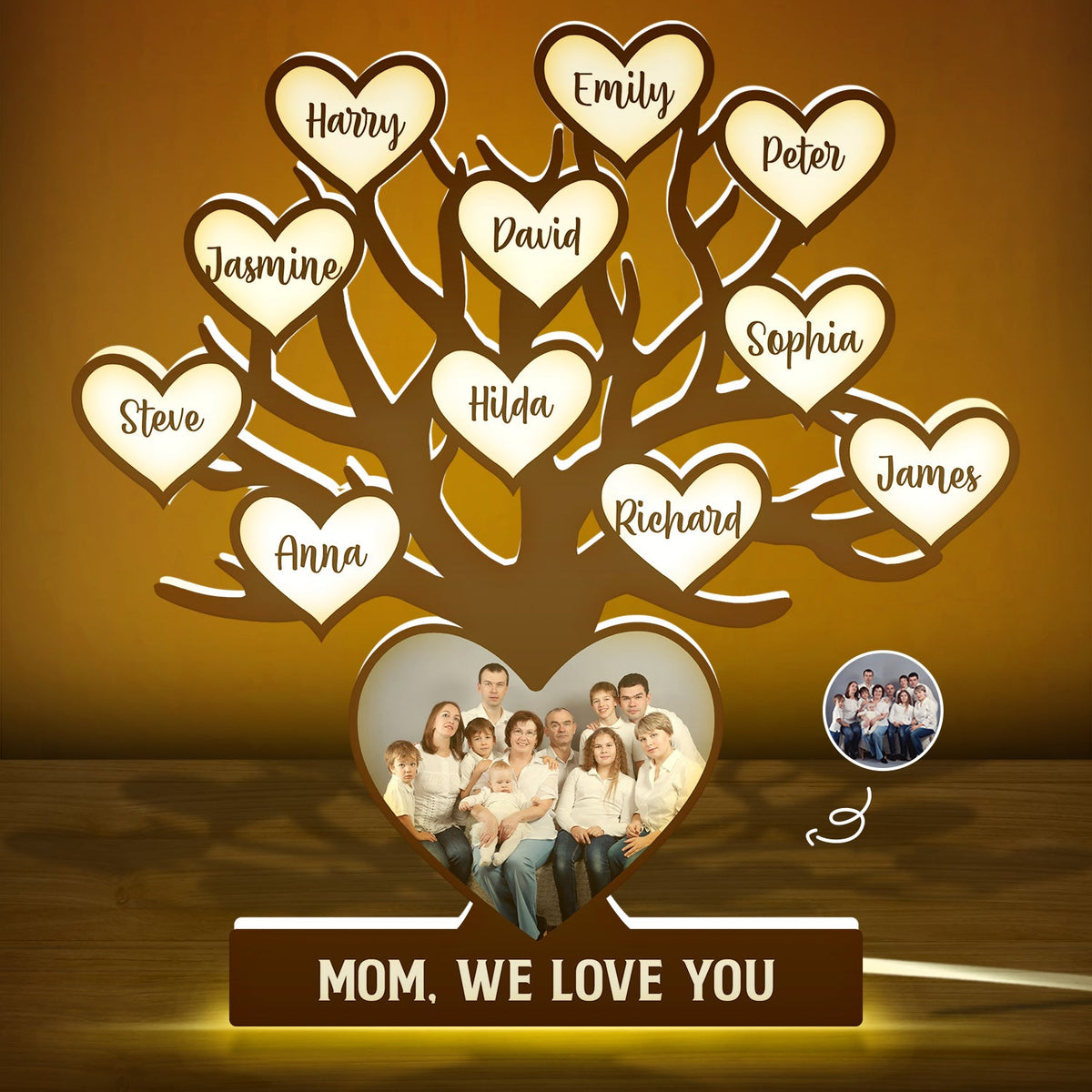 Custom Photo Family Tree - Birthday, Loving Gift For Mom, Mother, Dad, Father, Parents, Grandparents - Personalized Custom Shaped Photo Light Box