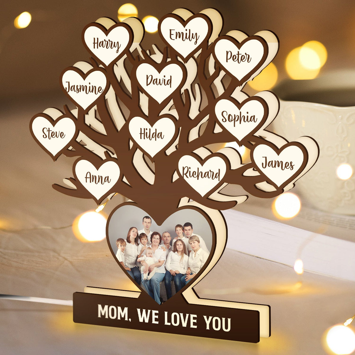 Custom Photo Family Tree - Birthday, Loving Gift For Mom, Mother, Dad, Father, Parents, Grandparents - Personalized Custom Shaped Photo Light Box