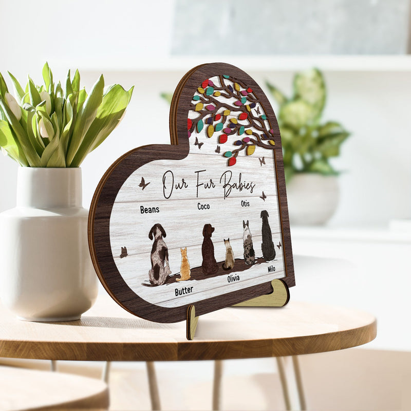Our Fur Babies - Gift For Dog Lovers, Cat Lovers, Pet Lovers - Personalized 2-Layered Wooden Plaque With Stand