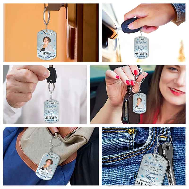 Custom Photo Having You As Guardian Angel - Personalized Aluminum Keychain
