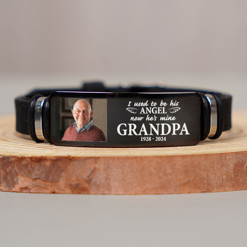 Custom Photo I Used To Be His Angel Loss Of Loved One - Personalized Wristband Bracelet