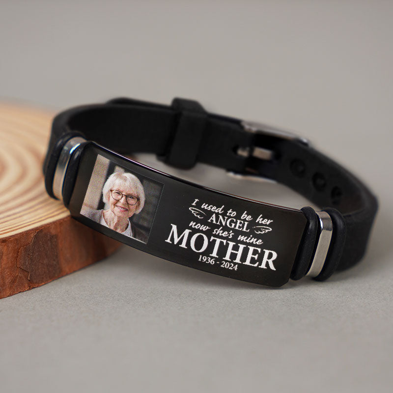 Custom Photo I Used To Be His Angel Loss Of Loved One - Personalized Wristband Bracelet