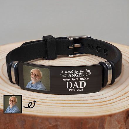 Custom Photo I Used To Be His Angel Loss Of Loved One - Personalized Wristband Bracelet