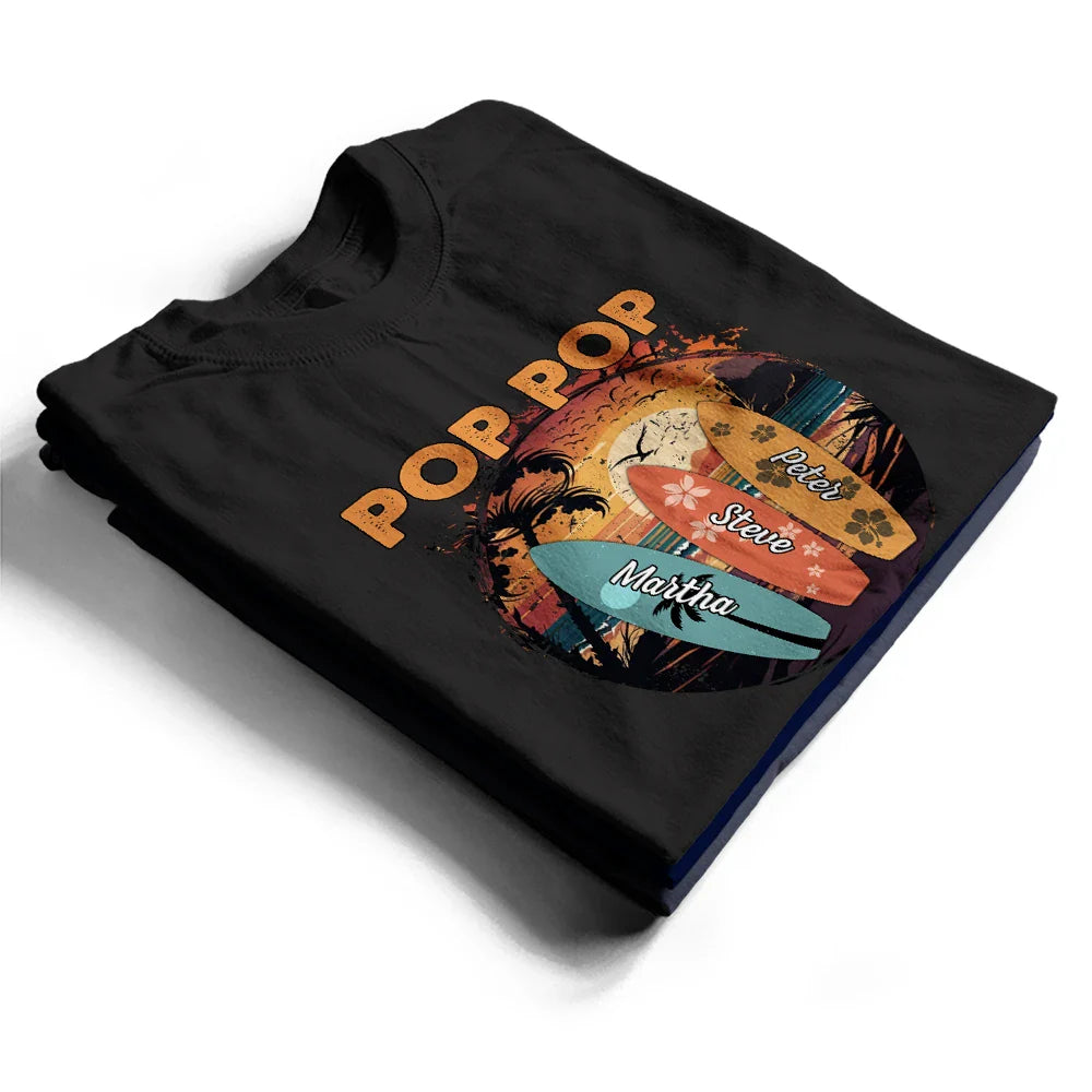Summer Grandpa With Surfboards - Personalized T Shirt