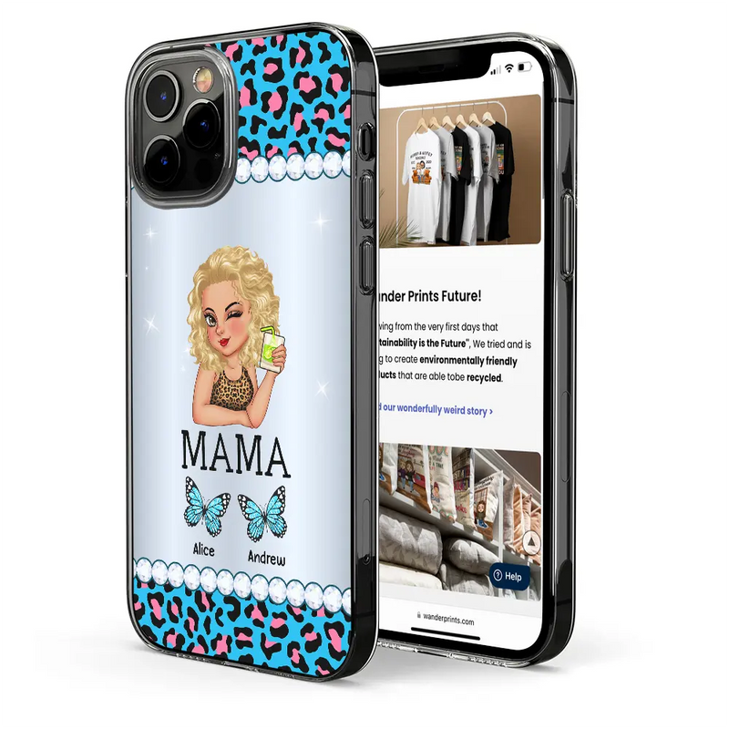Mom Grandma Kids Butterflies Leopard Pattern - Personalized Clear Phone Case