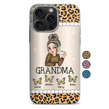 Mom Grandma Kids Butterflies Leopard Pattern - Personalized Clear Phone Case