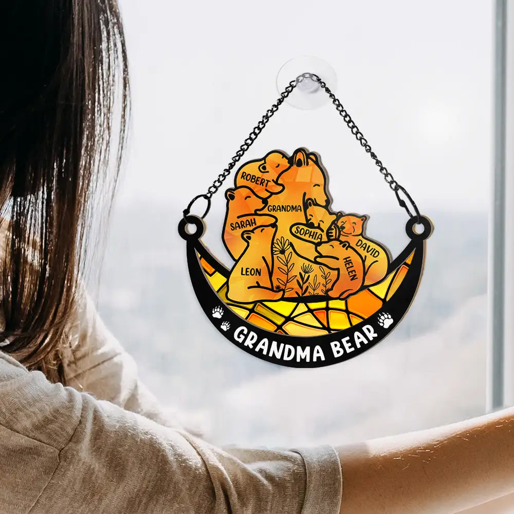 Mama Bear We Love You To The Moon & Back - Personalized Window Hanging Suncatcher Ornament
