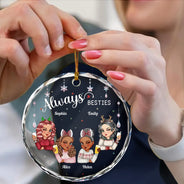 Always Besties Sisters Christmas - Personalized Circle Glass Ornament