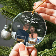 Gift For Couples - Our First Christmas Married Couples - Personalized Circle Glass Ornament