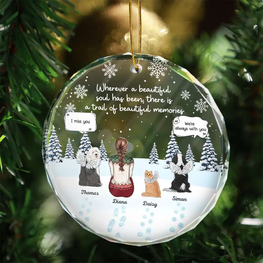 Memorial, Pet Lovers - Memorial Dog Cat Beautiful Soul Beautiful Memories - Personalized Circle Glass Ornament