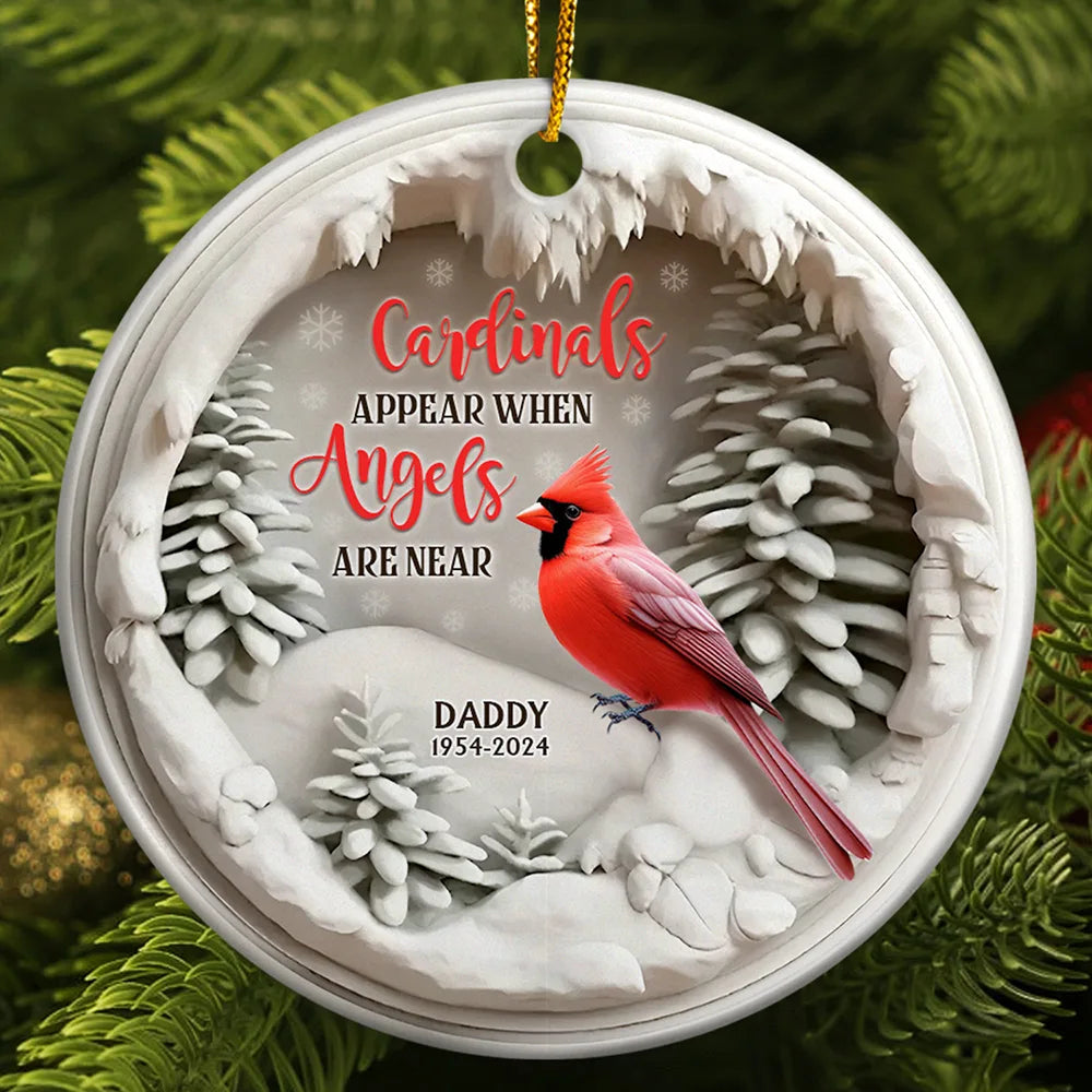 Memorial - Cardinals Appear When Angels Are Near Memorial - Personalized Circle Ceramic Ornament