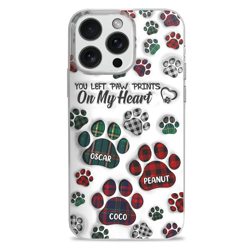 Memorial Dog Cat You Left Paw Prints On My Heart - 3D Inflated Effect Printed, Personalized Clear Phone Case