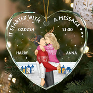 Gift For Couples, Gift For Husband, Gift For Wife, Gift For Boyfriend, Gift For Girlfriend - Started With A Message Couples Christmas - Personalized Heart Shaped Glass Ornament