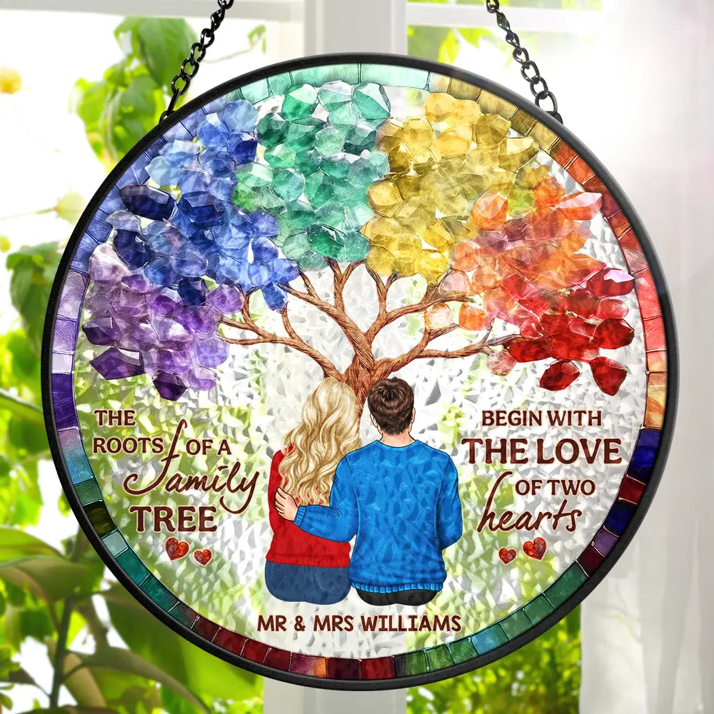 Husband & Wife Couple The Roots Of A Family Tree - Personalized Stained Glass Window Hanging Suncatcher