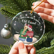 Gift For Bestie - Grow An Old Friends - Personalized Circle Glass Ornament
