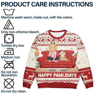 Christmas,Funny,Cat Mom,Cat Lovers - Happy Pawlidays Cartoon Girl - Personalized Unisex Ugly Sweater