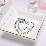Gift For Grandma, Gift For Mother, Gift For Women - Mom Grandma Sweethearts Birth Month Flowers - Personalized Ring Dish
