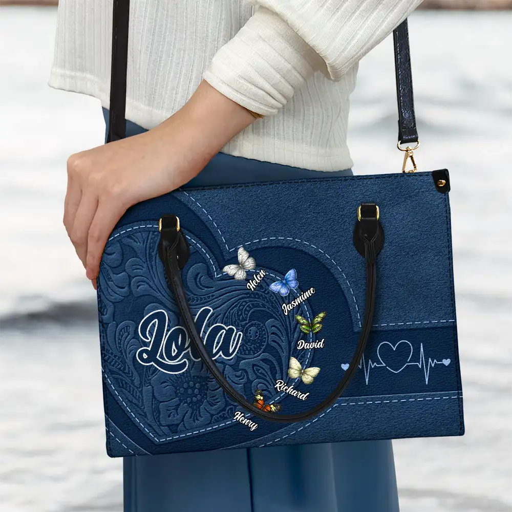 Gift For Grandma,Gift For Mother,Gift For Women,Happy - Grandma Mom Butterflies - Personalized Leather Bag