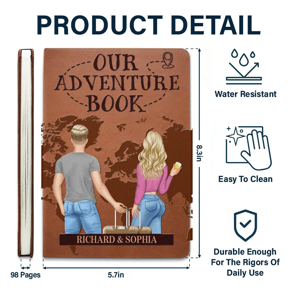 Travel, Gift For Couples, Gift For Husband, Gift For Wife, Gift For Boyfriend, Gift For Girlfriend - Our Adventure Book Travel Couple - Personalized Leather Journal
